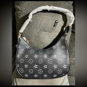 Designer-Style Black Monogram Hobo Shoulder Bag